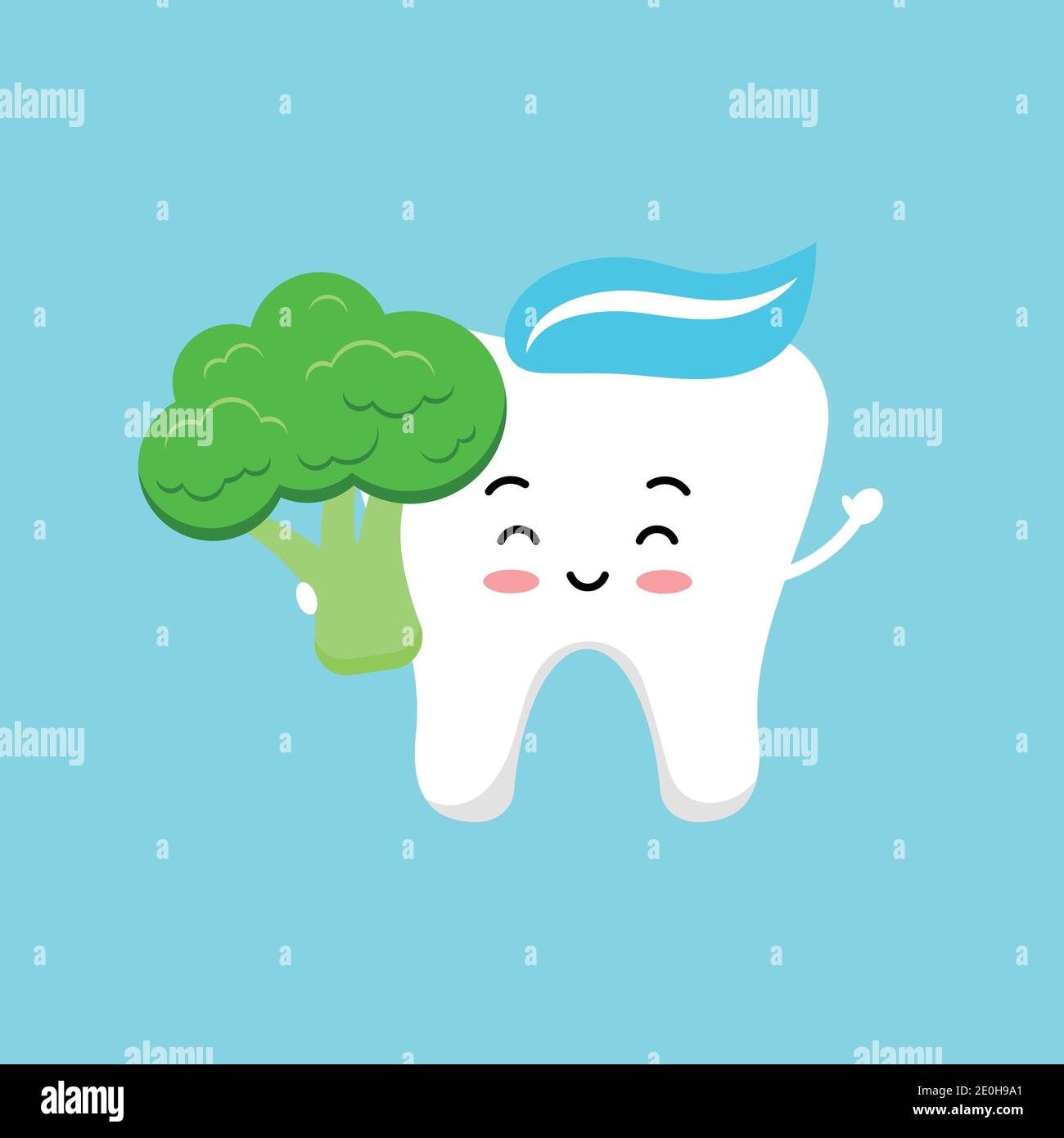 Cute tooth with broccoli. Stock Vector