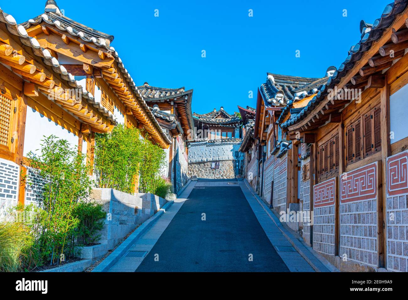 Street at Bukchon hanok village in Seoul, Republic of Korea Stock Photo ...