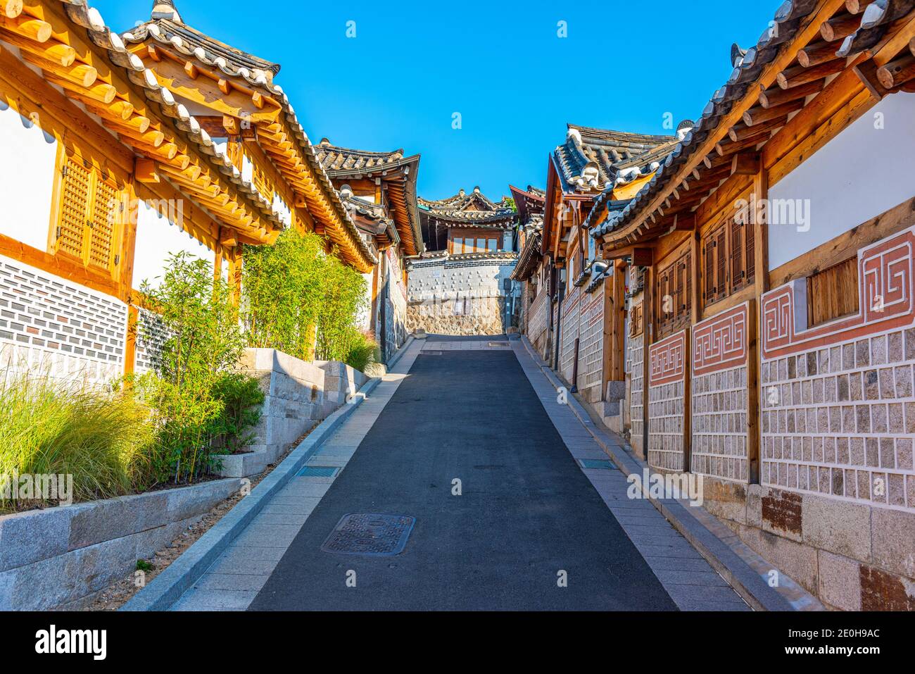 Street at Bukchon hanok village in Seoul, Republic of Korea Stock Photo ...