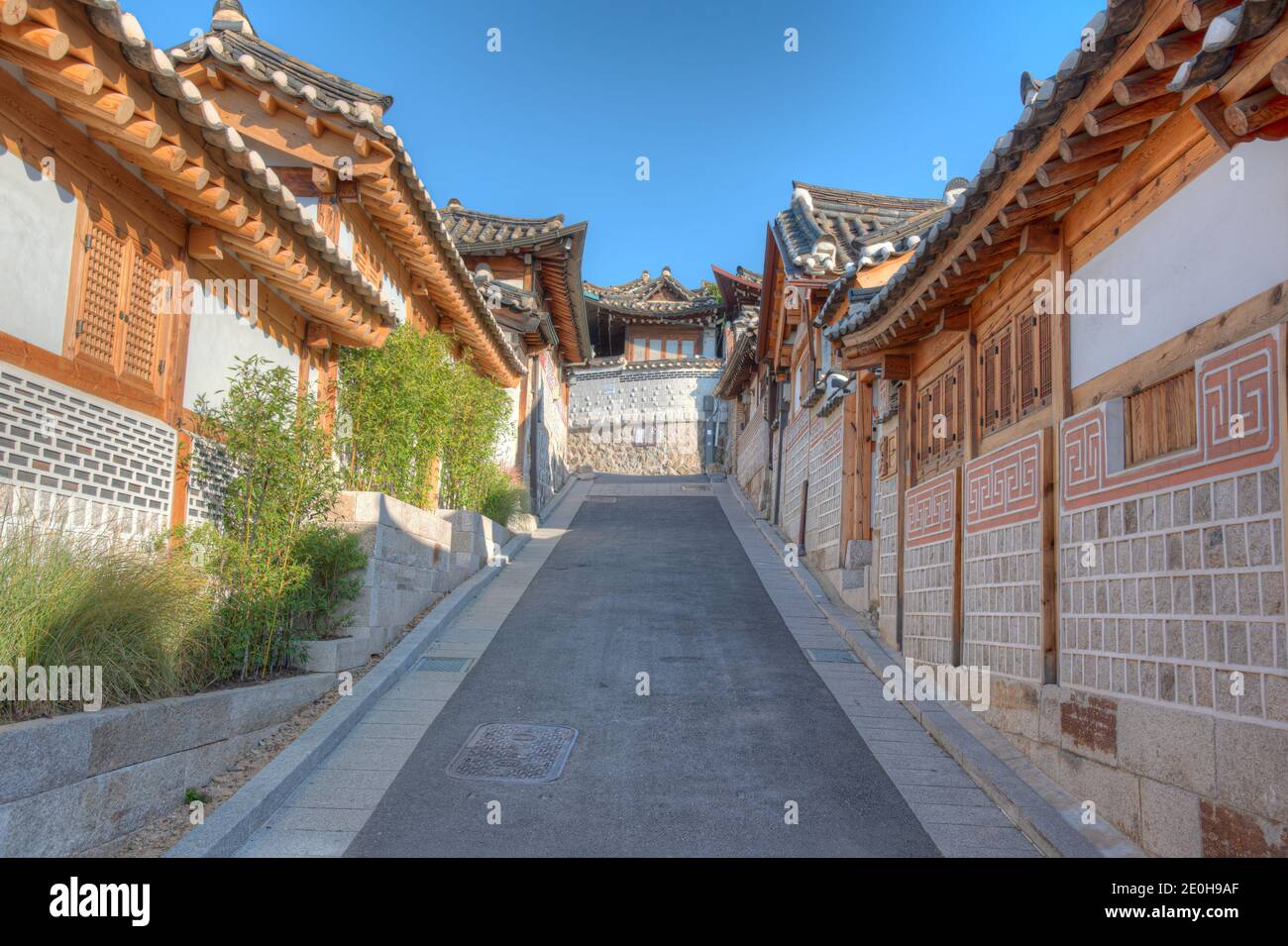 Street at Bukchon hanok village in Seoul, Republic of Korea Stock Photo ...