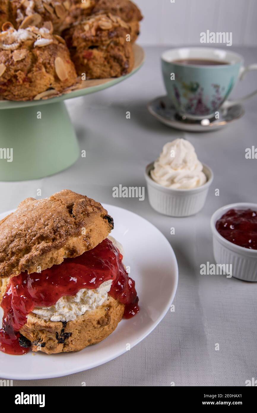 Cream Tea Scones with Jam and Cream Stock Photo Alamy