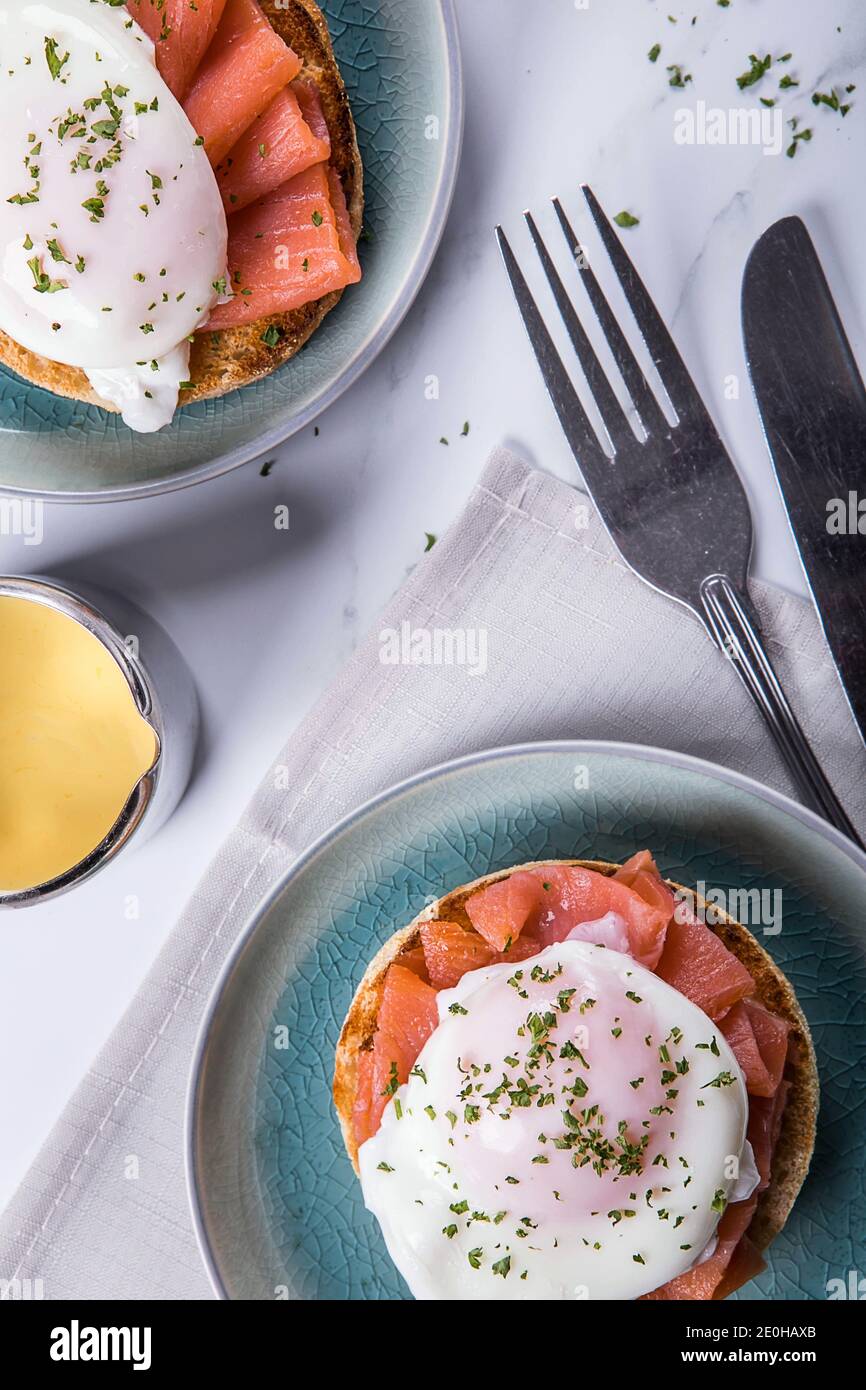 Eggs Royale smoked salmon hollandaise breakfast Stock Photo Alamy