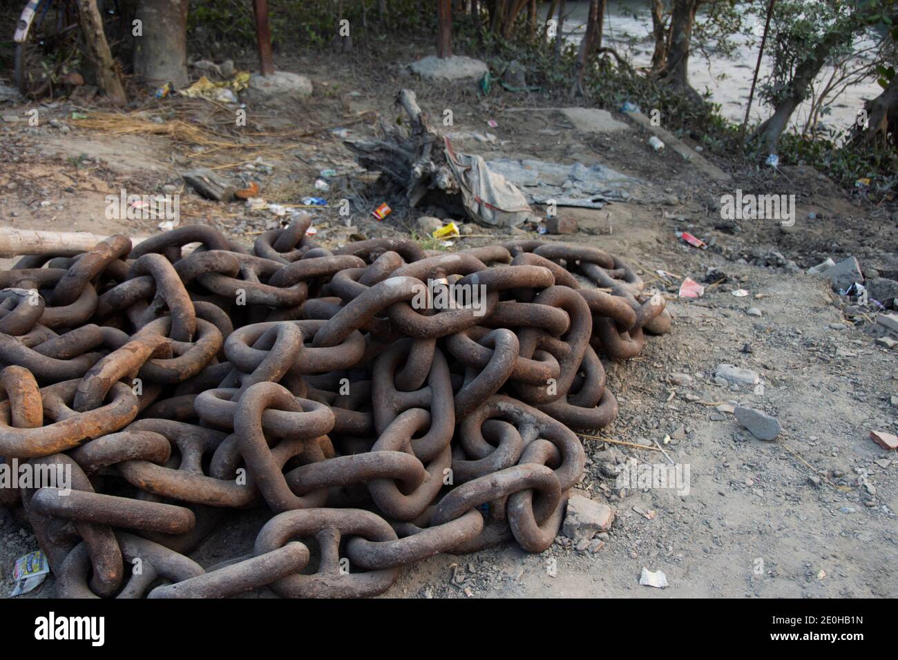 chain used in harbor to tie the ship Stock Photo