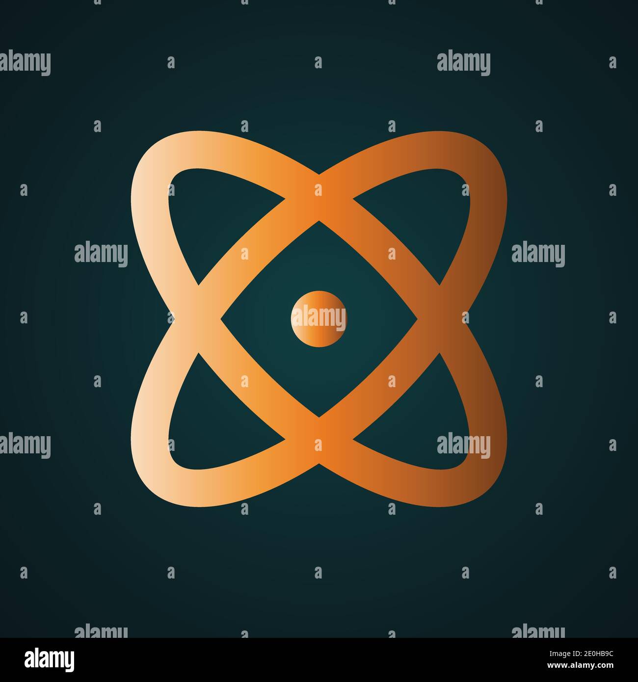 Vector gold atom, science technology symbol. Gradient gold concept with