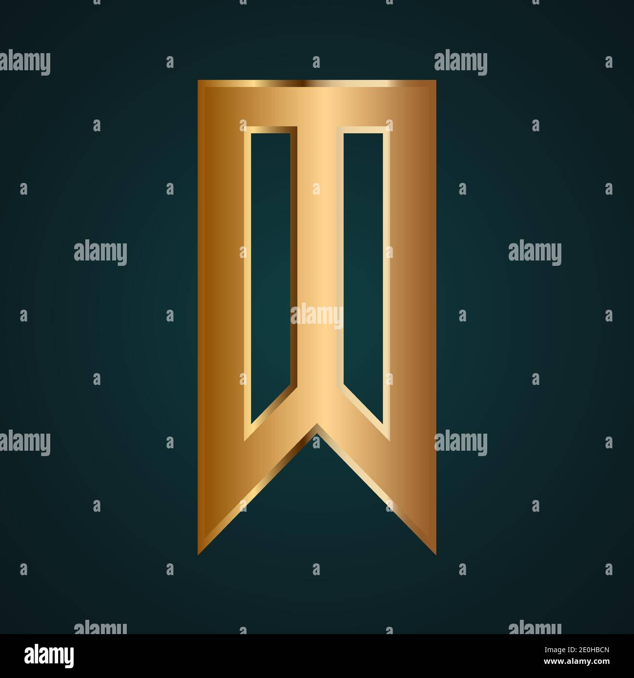 Bookmark icon vector logo. Gradient gold metal with dark background Stock Vector