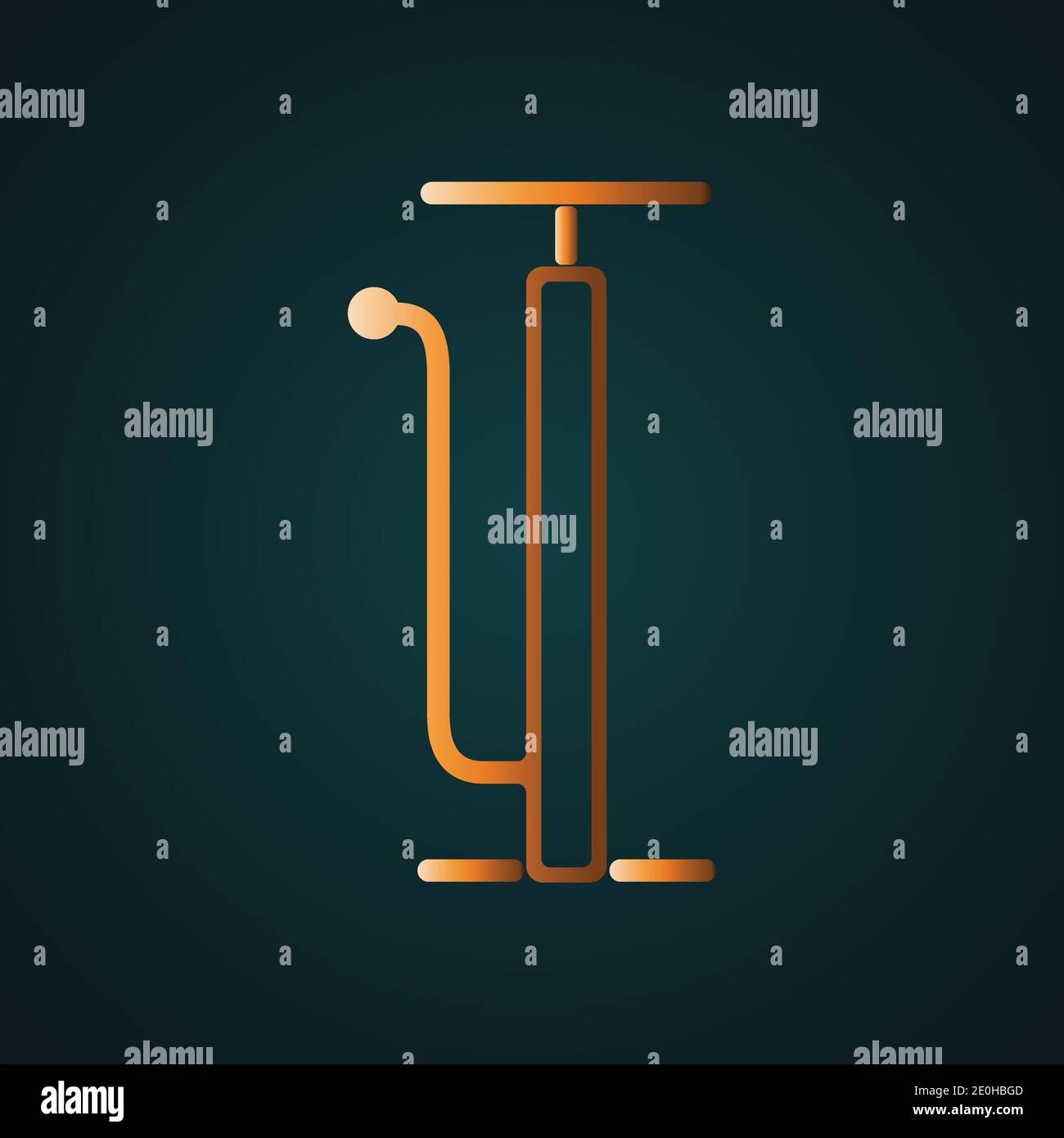Bicycle wheel pump icon vector. Gradient gold concept with dark background Stock Vector