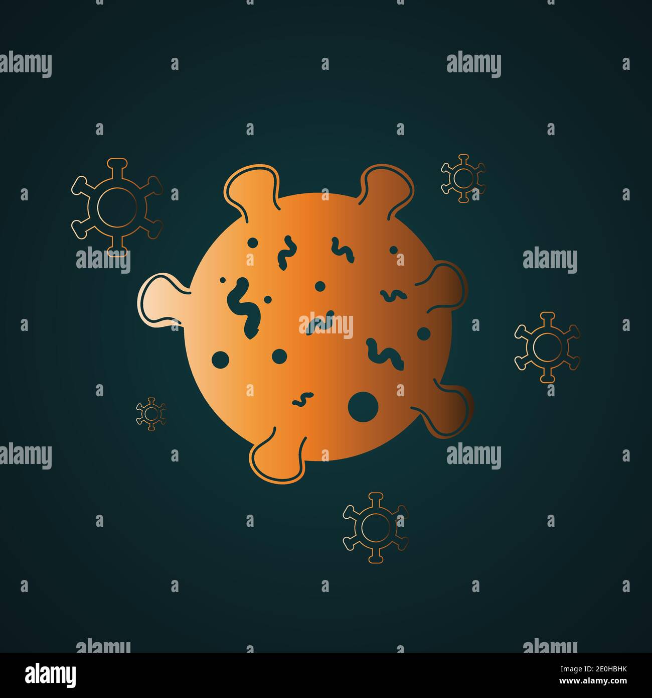Big corona virus vector icon. Gradient gold concept with dark background Stock Vector