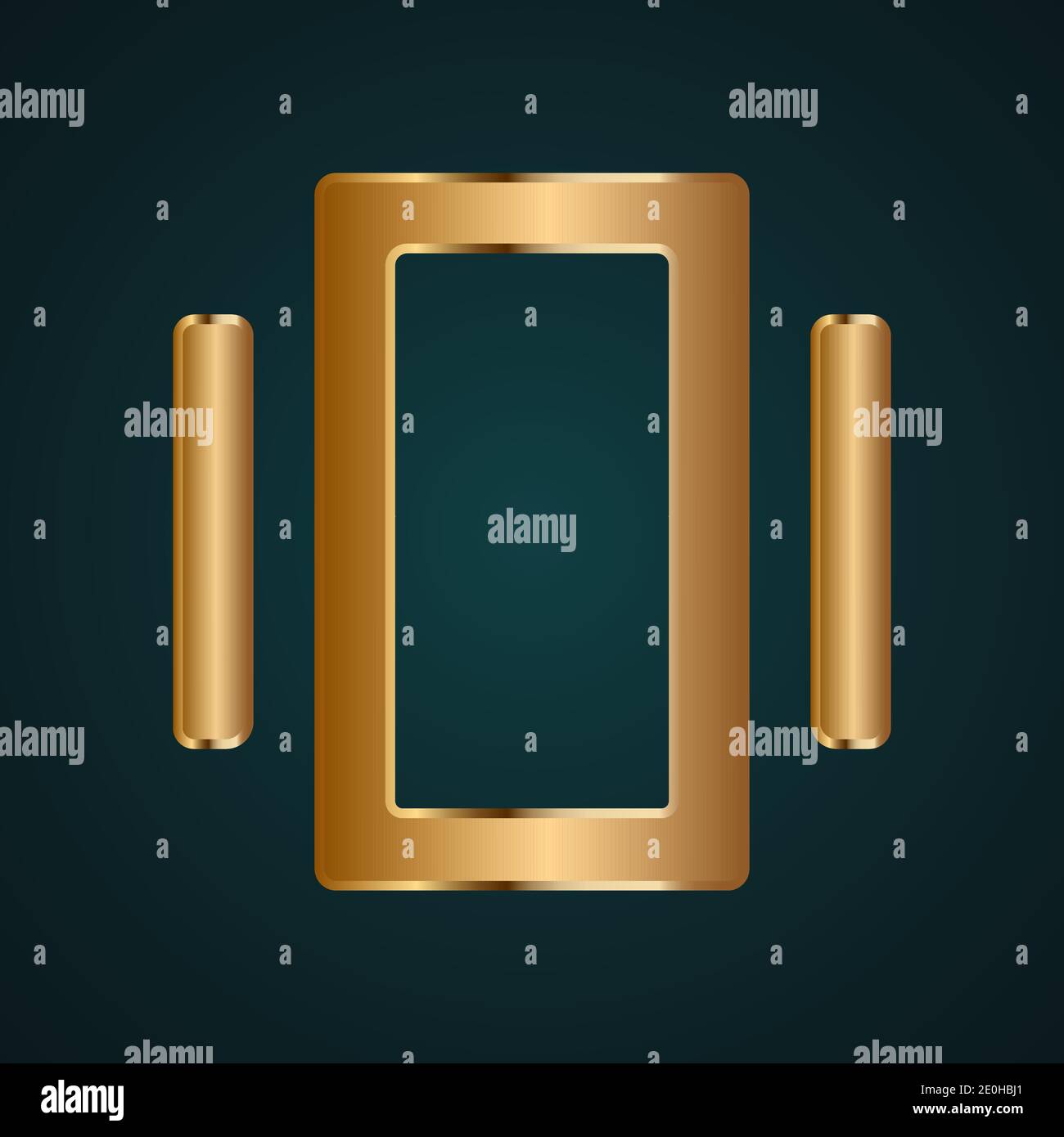 Rectangle center tool icon vector. Gradient gold metal with dark background Stock Vector