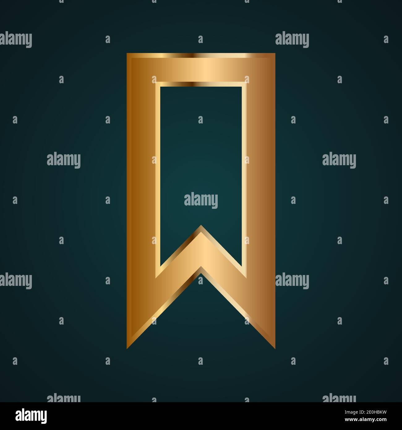 Bookmark icon vector logo. Gradient gold metal with dark background Stock Vector
