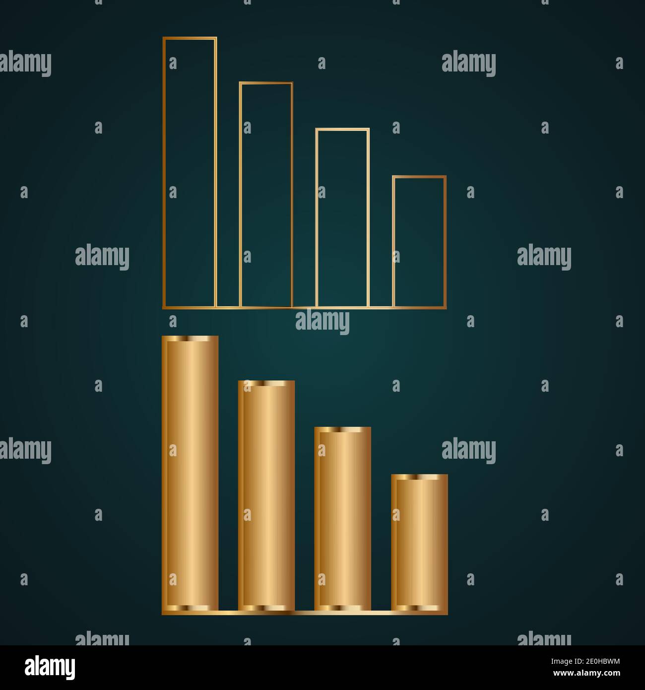 Infographic element diagram vector icon. Gradient gold metal with dark background Stock Vector