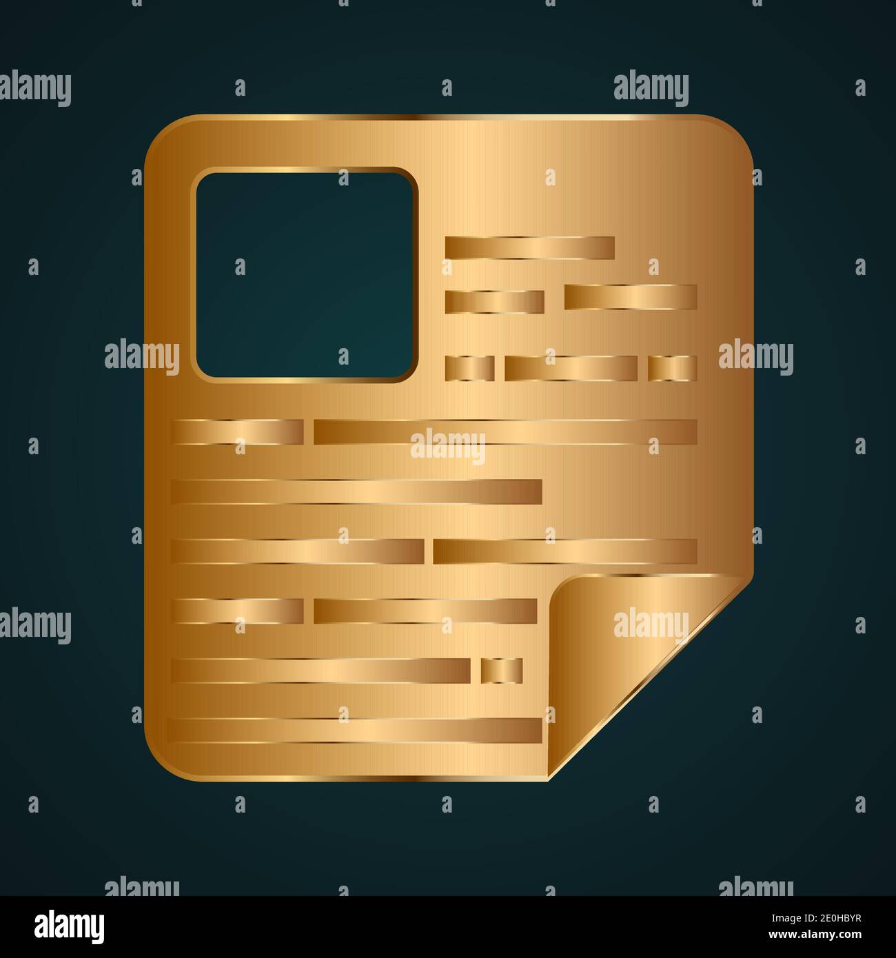 Flat CV icon vector logo. Gradient gold metal with dark background Stock Vector