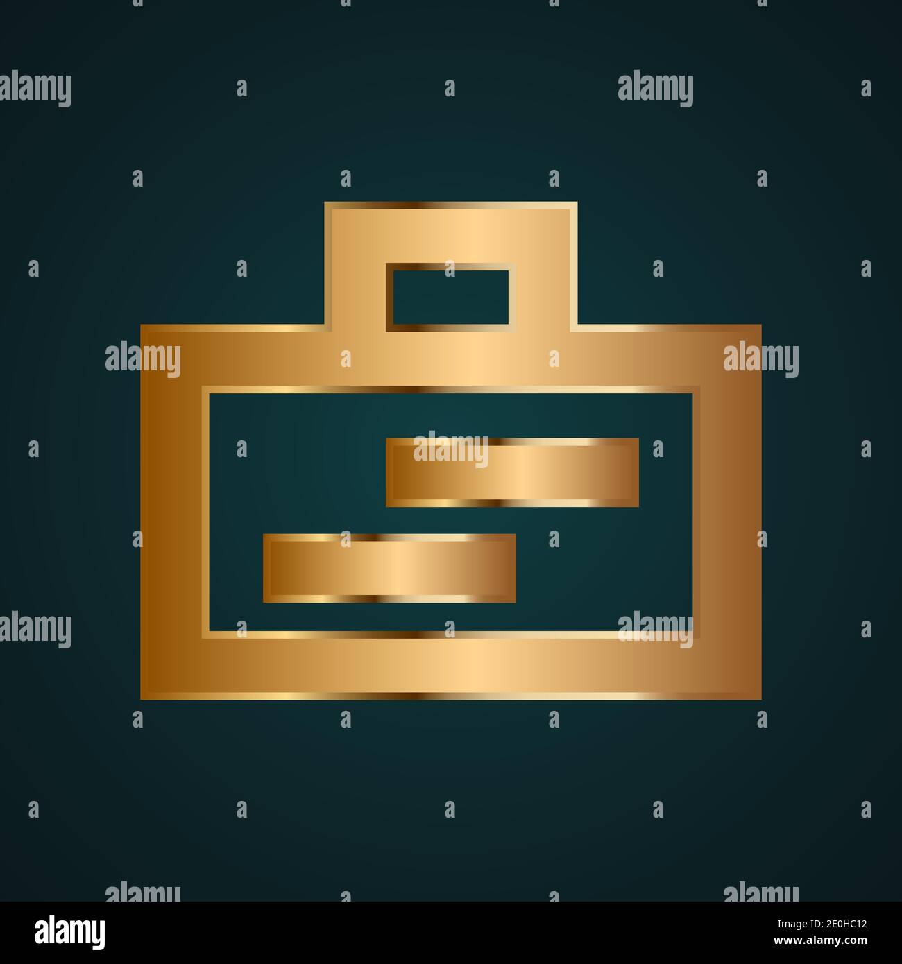 Briefcase icon vector logo. Gradient gold metal with dark background Stock Vector
