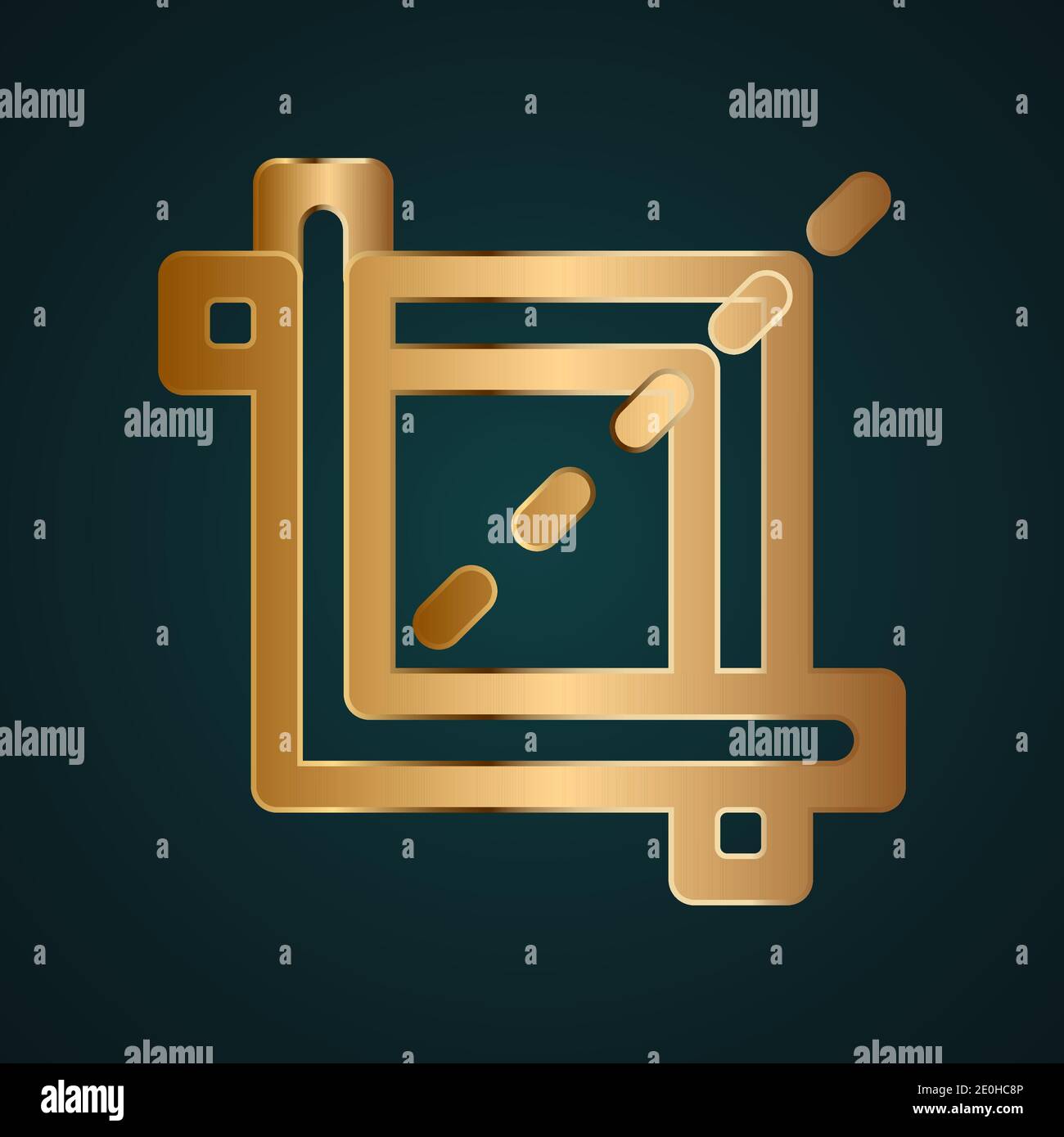 Crop tool vector icon. Gradient gold metal with dark background Stock Vector