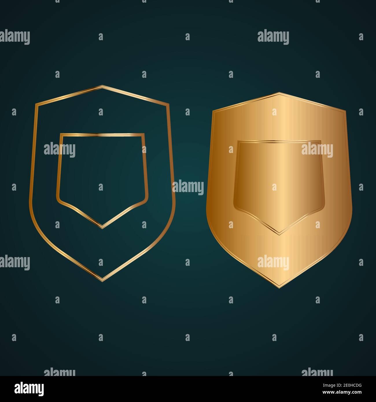 Shield secure safe icon vector logo. Gold metal with dark background