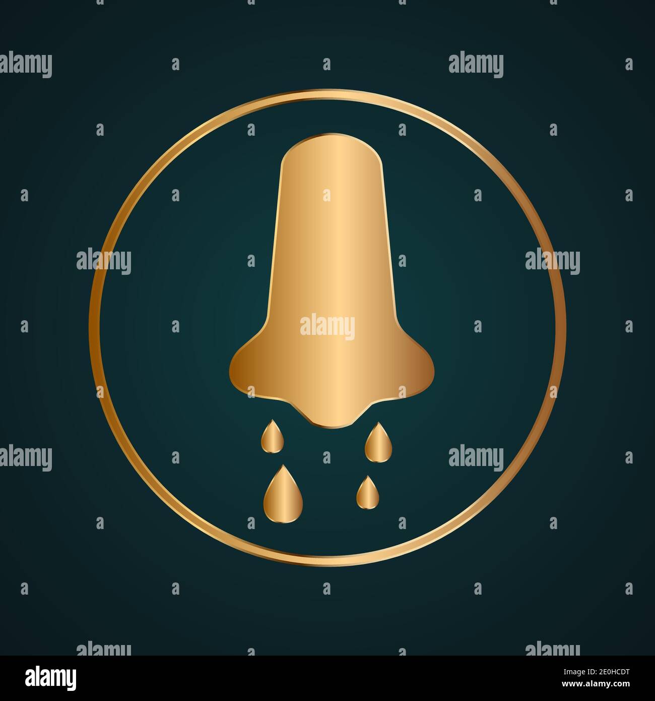 Runny human nose with symptoms of illness sign vector. Gold metal with dark background Stock Vector