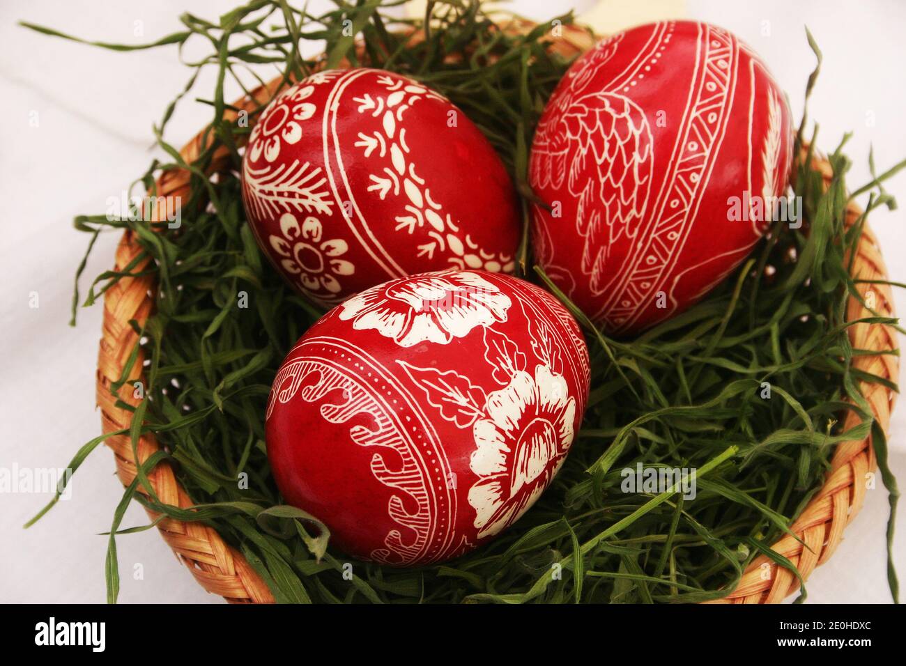 Traditionally dyed Easter eggs in Romania Stock Photo