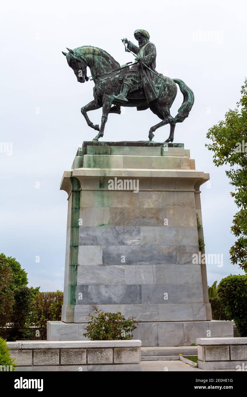 Kavala, Greece - May 04, 2019: Bronze equestrian of Muhammed Ali Pasha in Kavala, Greece. Stock Photo
