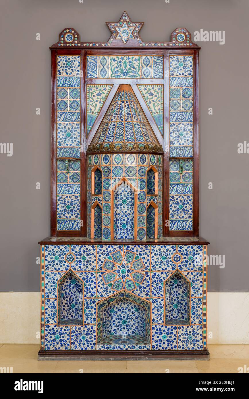Old Ottoman era style castle shaped fireplace, decorated with floral