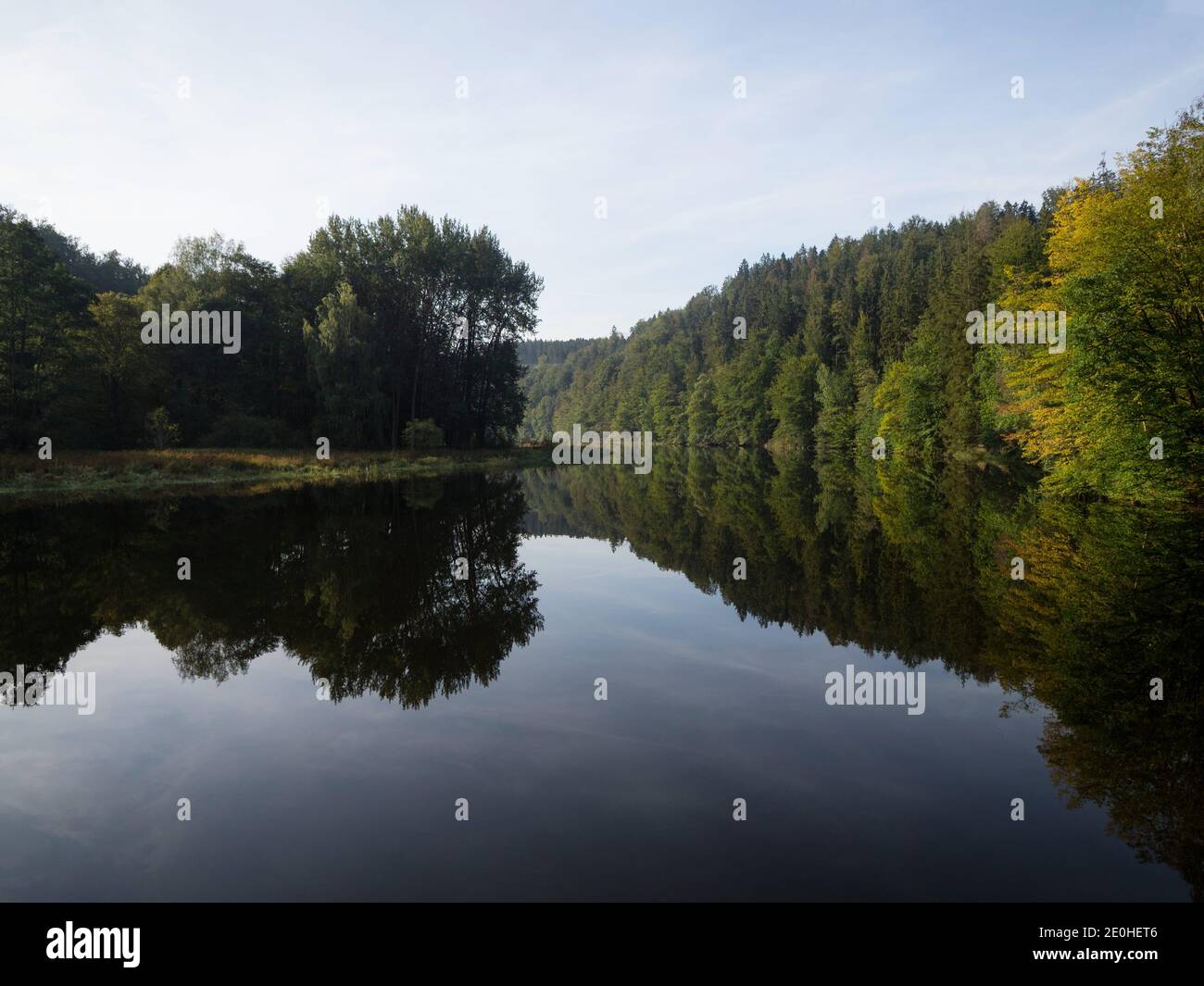 Panoramic view of river Saale Thuringian Highlands Slate Mountains at Schloss Burgk castle Saale Orla Kreis Thuringia Germany Stock Photo