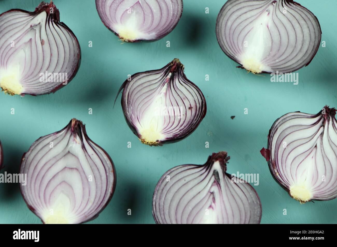 sweet red onions on background Stock Photo
