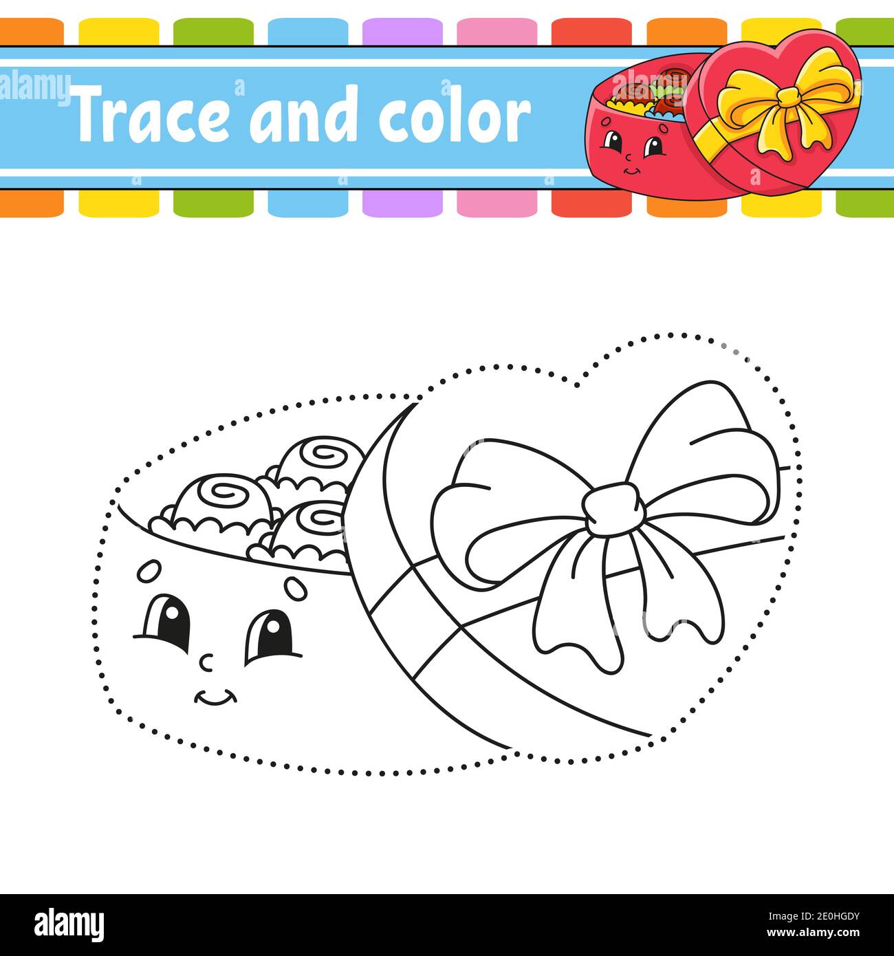 Trace and color. Coloring page for kids. Handwriting practice. Education developing worksheet. Activity page. Game for toddlers. Isolated vector illus Stock Vector