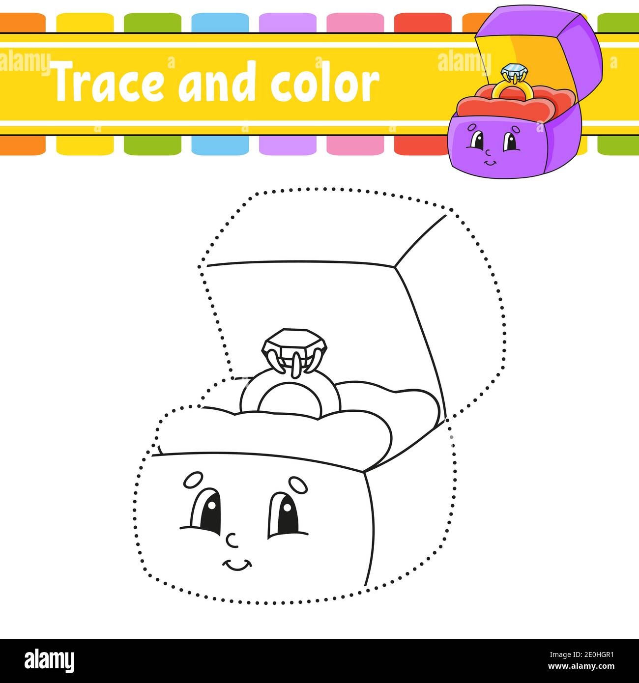 Trace and color. Coloring page for kids. Handwriting practice. Education developing worksheet. Activity page. Game for toddlers. Isolated vector illus Stock Vector