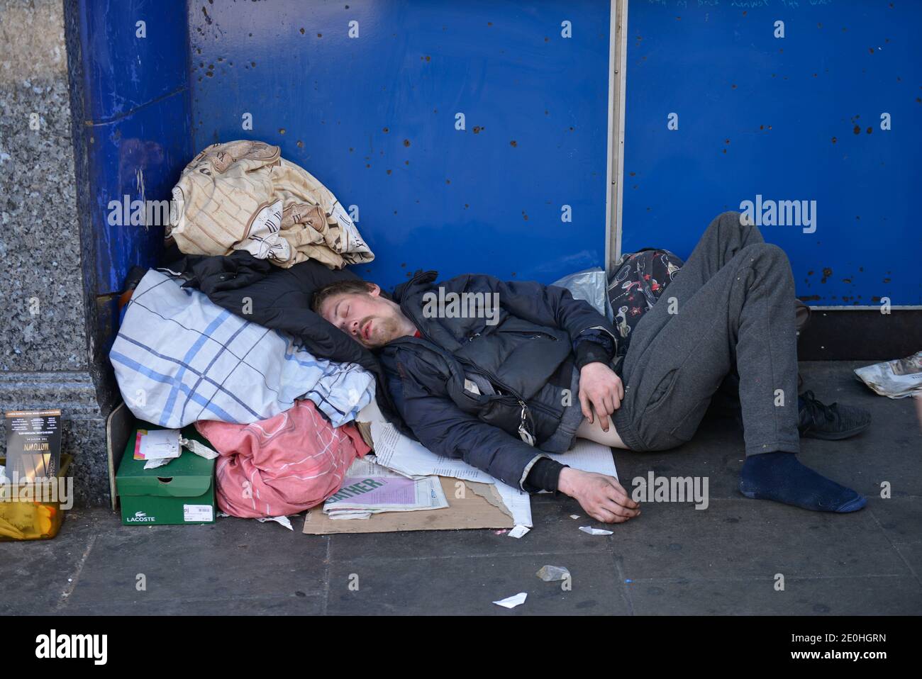 Obdachloser, Leicester Square, London, England, Grossbritannien Stock Photo