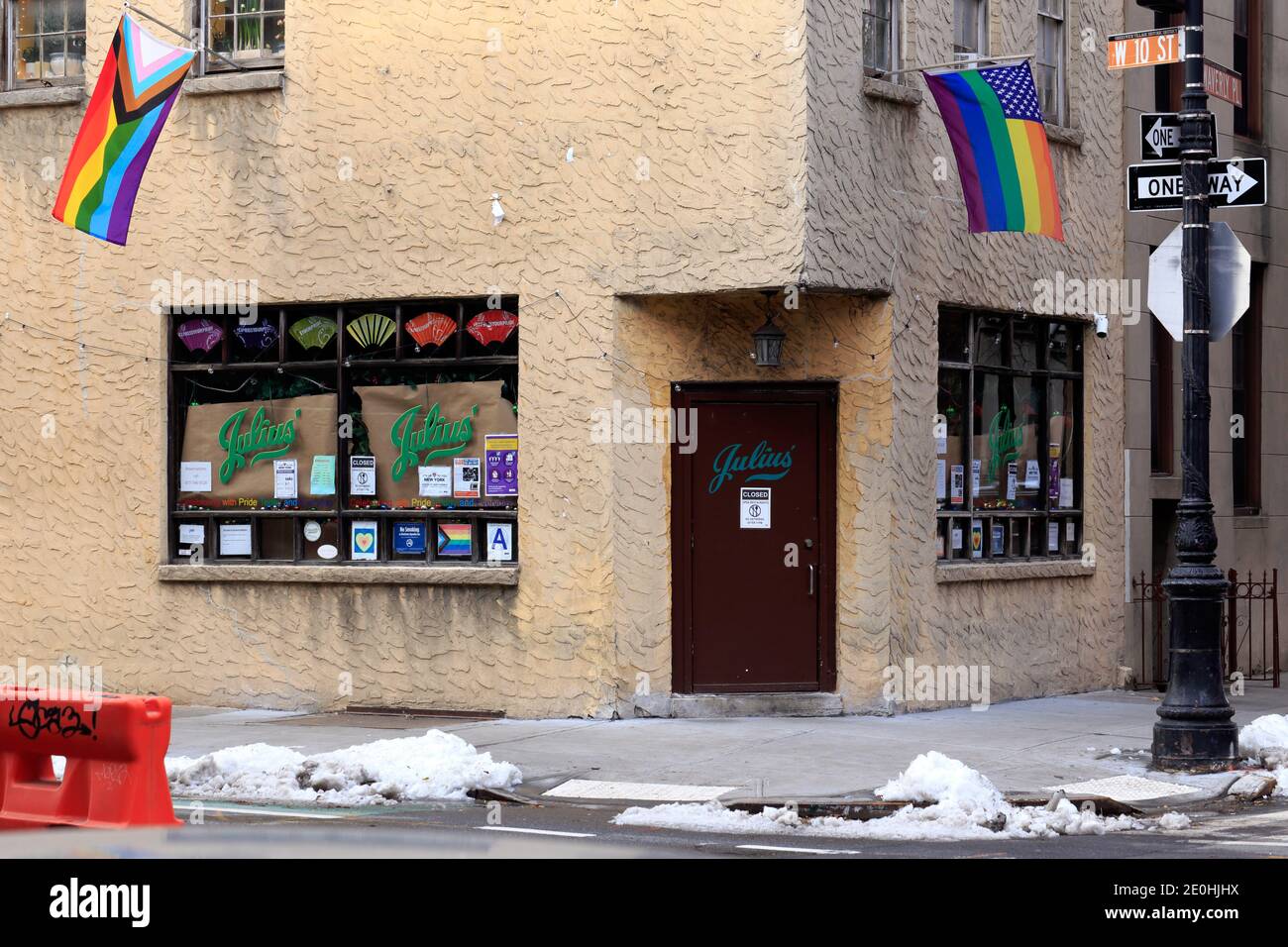 Julius' Bar, 159 W 10th St, New York, NYC storefront photo of a gay bar in the Greenwich Village neighborhood of Manhattan. Stock Photo