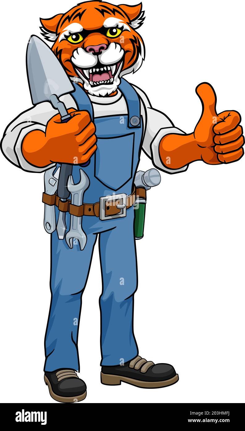 Tiger Bricklayer Builder Holding Trowel Tool Stock Vector