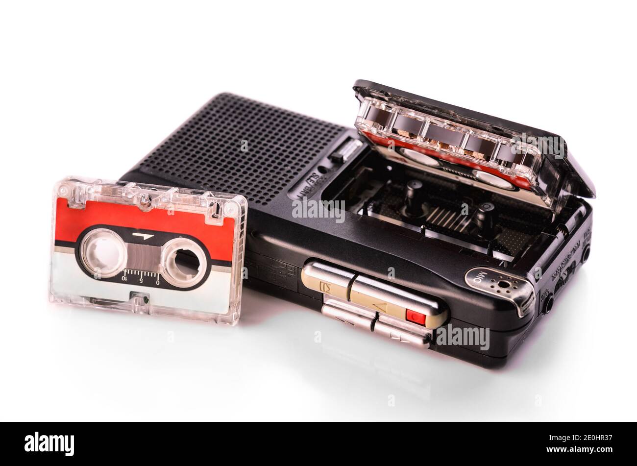 Old audio reel recorder with roll of tape and microphone Stock Photo - Alamy