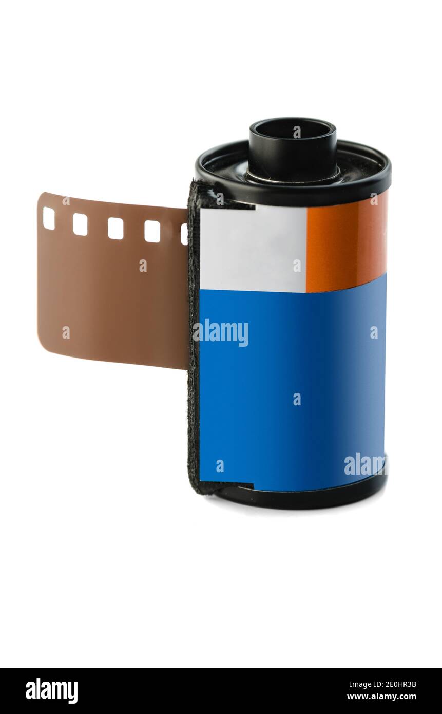 negative film in a cassette on a white background Stock Photo Alamy