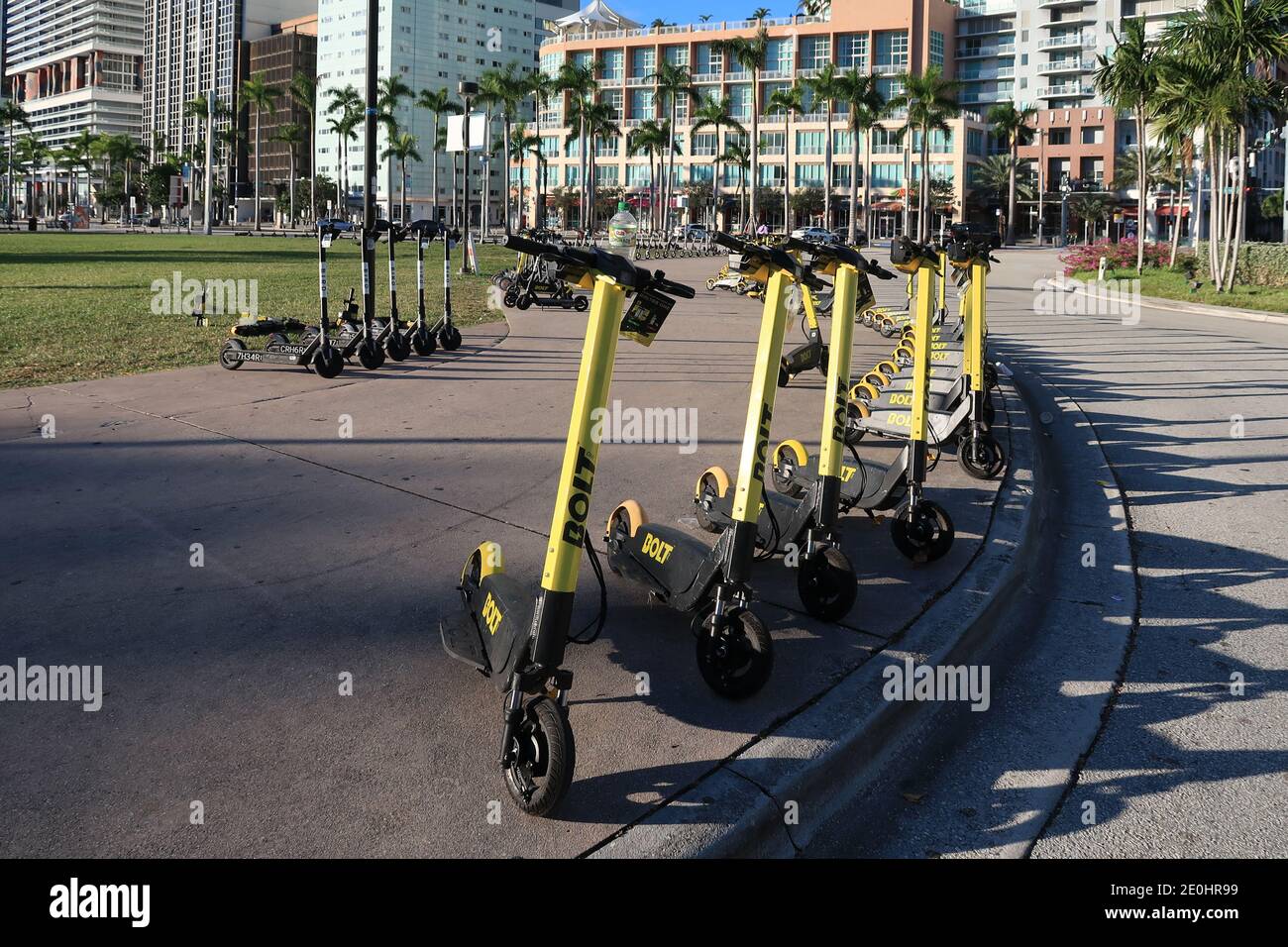 Miami, Florida 12272020 Rental scooters lined up and ready for
