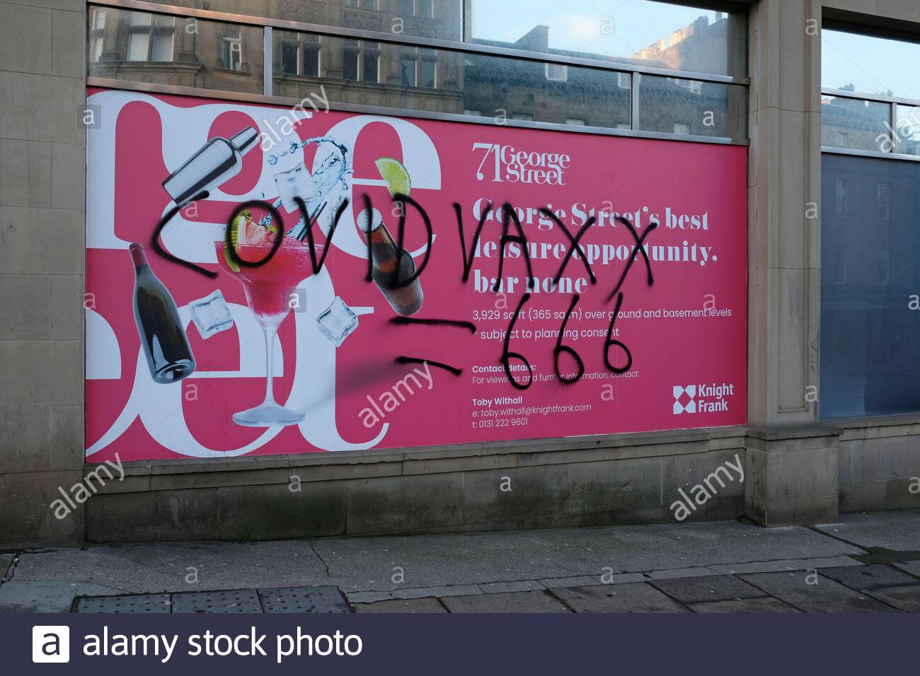 Edinburgh, Scotland, UK. 1st Jan 2021.  Since the Covid-19 vaccines have received approval for use and with the vaccinations starting to be rolled out for the vulnerable, Covid Vaxx=666 anti vax graffiti has started to appear in various places around the city centre.  Credit: Craig Brown/Alamy Live News Stock Photo