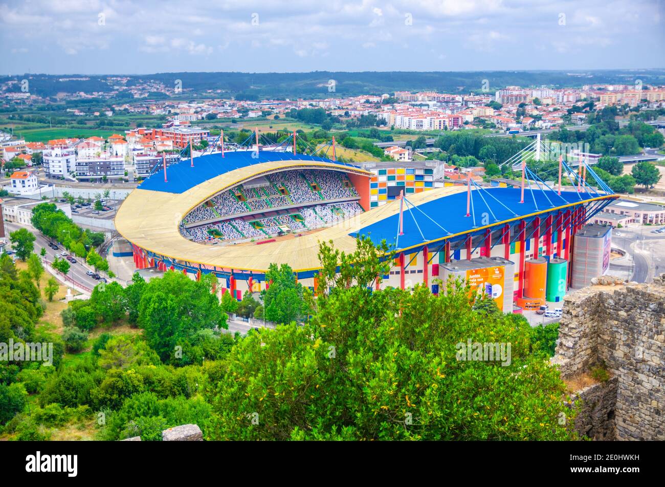 Leiria, Portugal, June 22, 2017: Estadio Dr. Magalhaes Pessoa football stadium building top aerial view Stock Photo