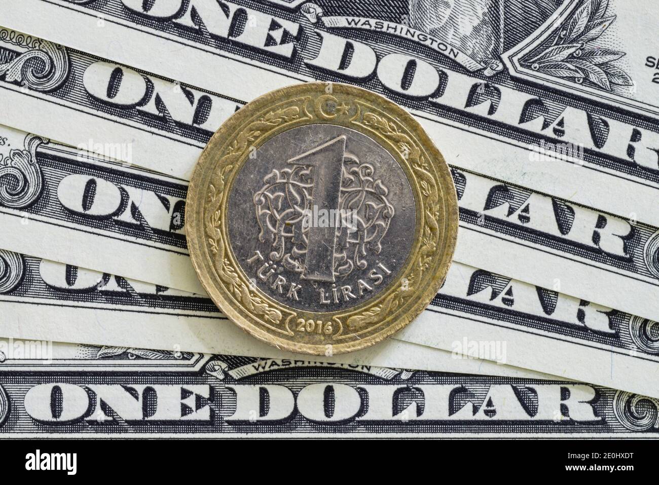 US-Dollar - Tuerkische Lira Muenze Stock Photo