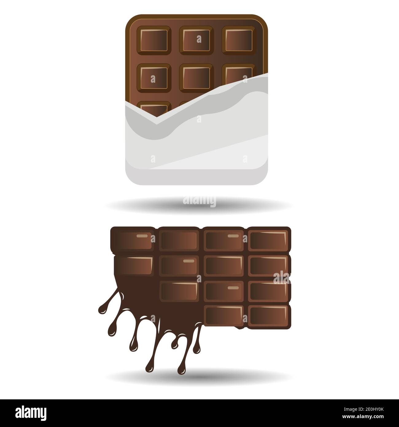 Opened chocolate bar and melted version vector icon Stock Vector