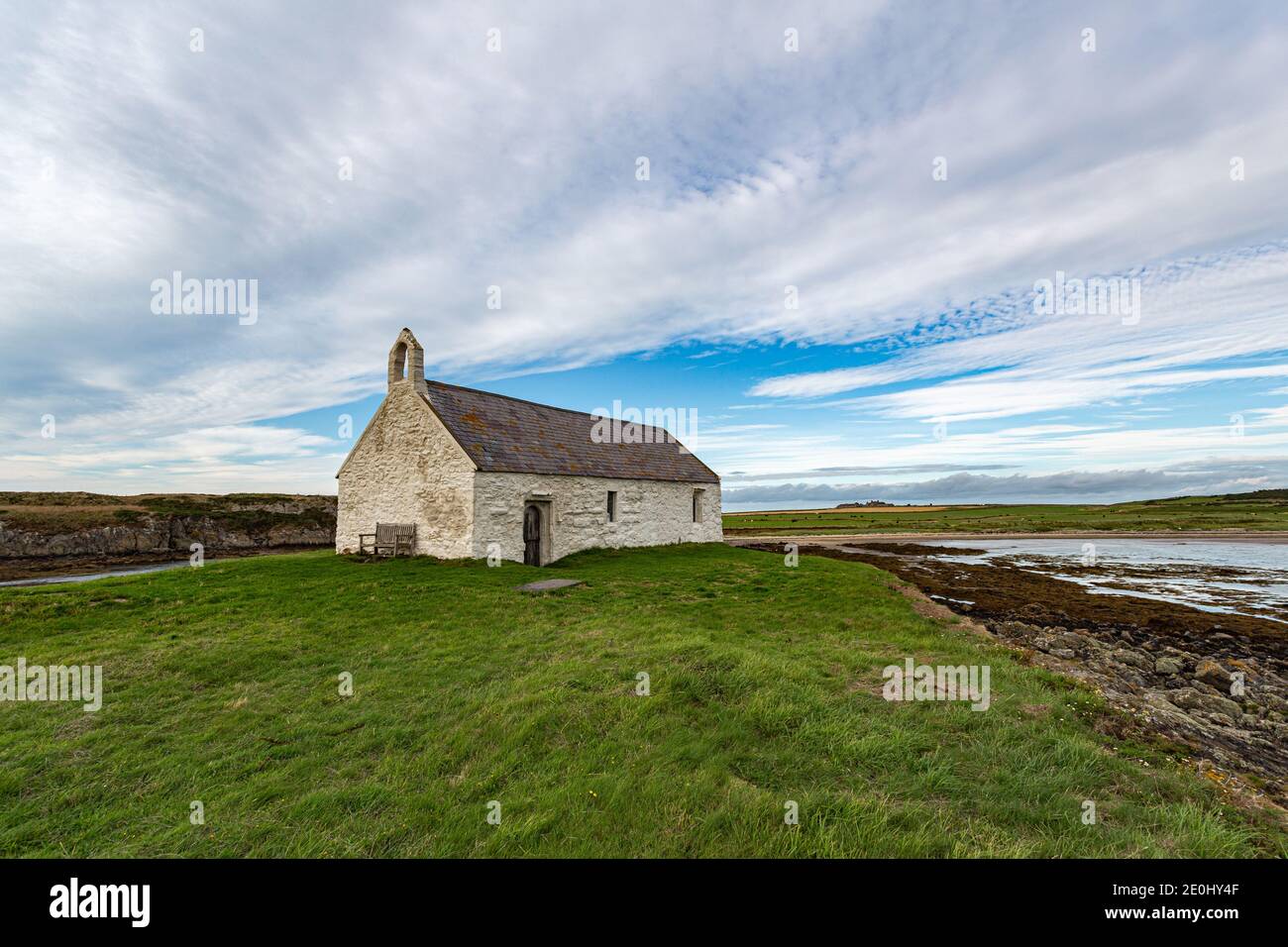 St Cwyfan's church Anglesey Stock Photo