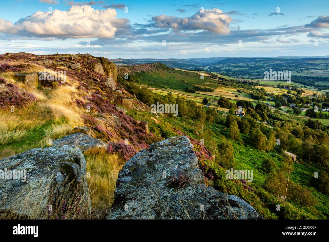 View fom Curbar Edge towards Baslow Edge in the Peak District National Park, Derbyshire, England. Stock Photo