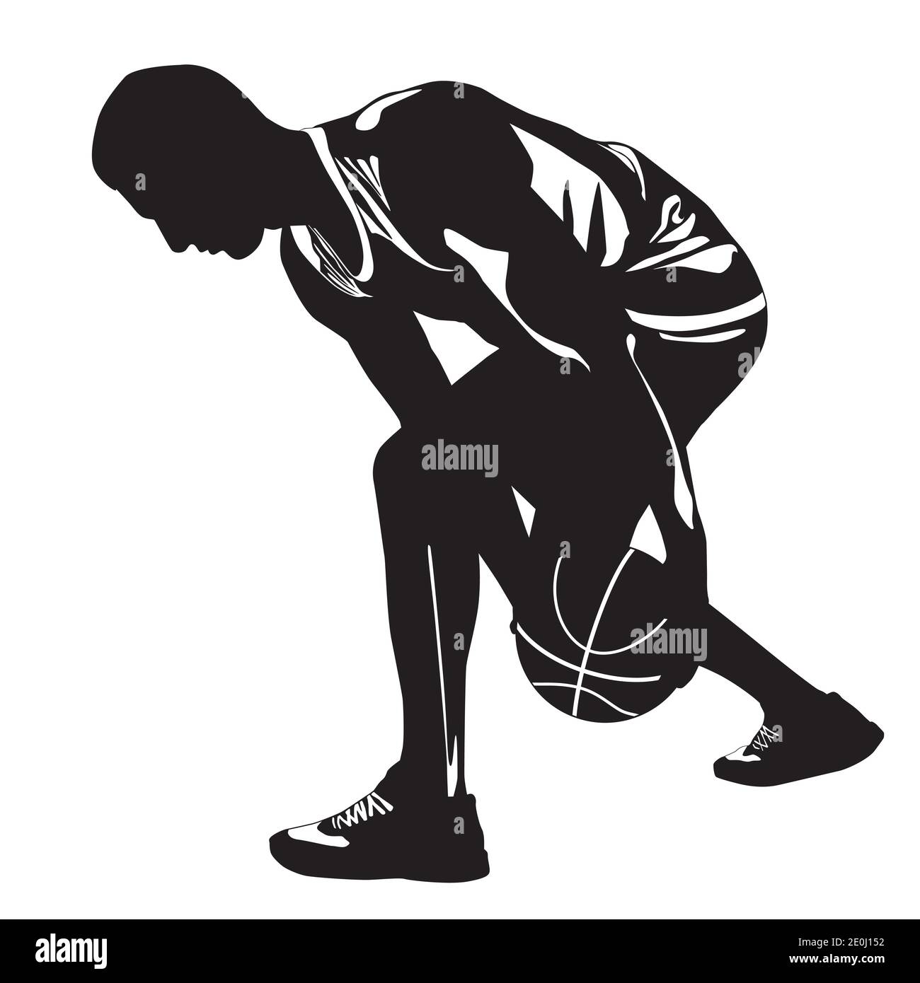 Professional basketball player silhouette with ball, vector illustration. Basketball crossover dribbling skills. Stock Vector