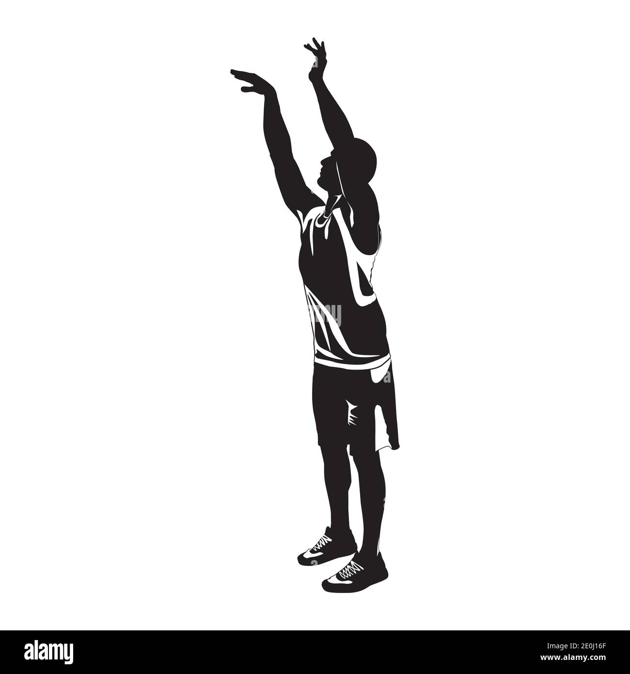 Professional basketball player silhouette shooting ball into the hoop