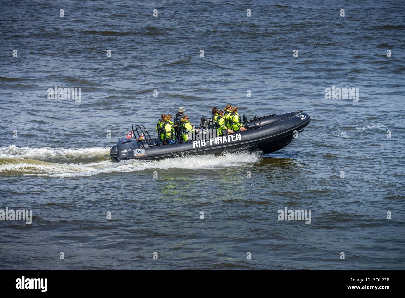 RIB Piraten, Speedboot, Hafenrundfahrt, Elbe, Hamburg, Deutschland Stock Photo