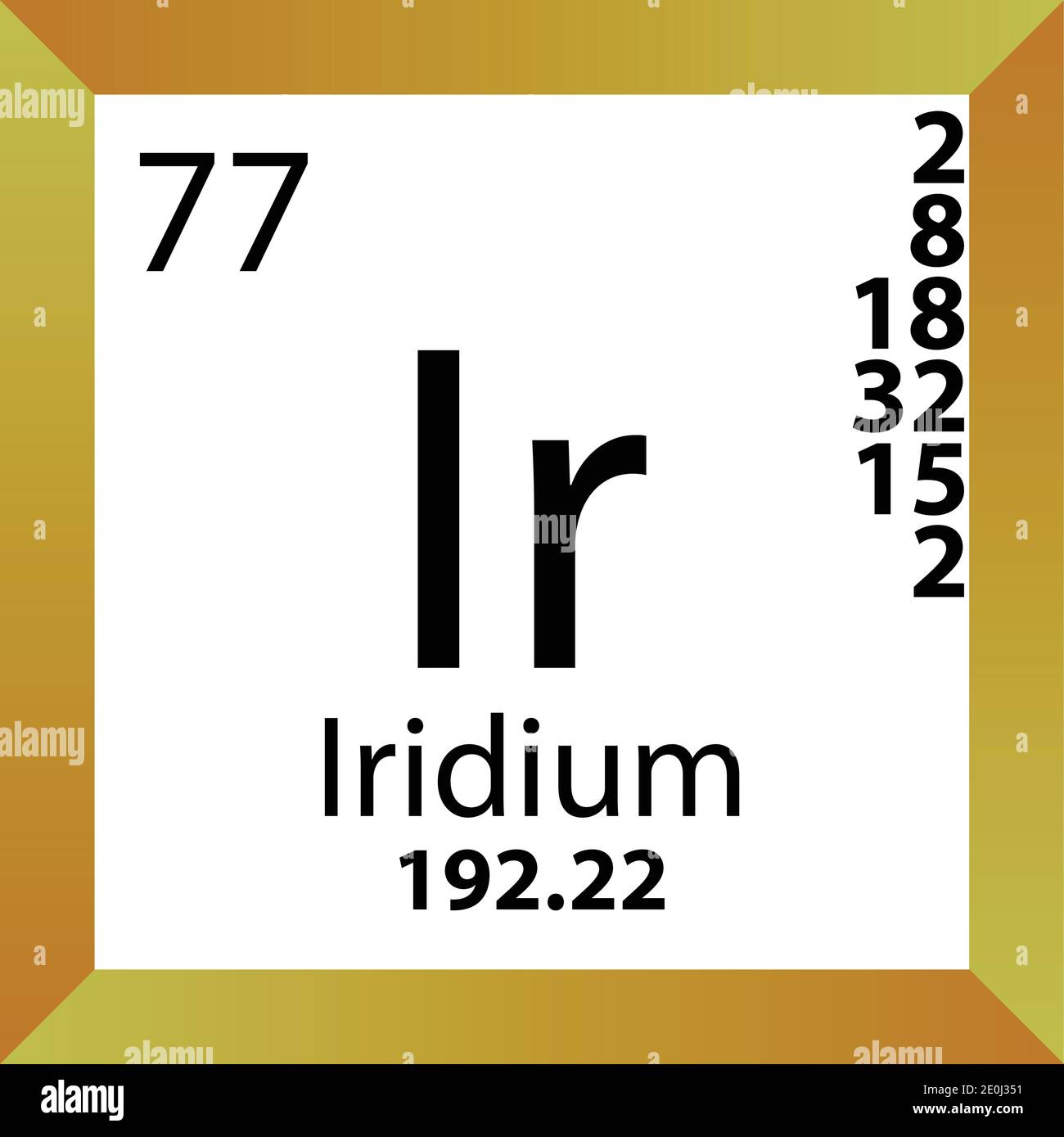 Ir Iridium Chemical Element Periodic Table. Single vector illustration, colorful Icon with molar mass, electron conf. and atomic number. Stock Vector