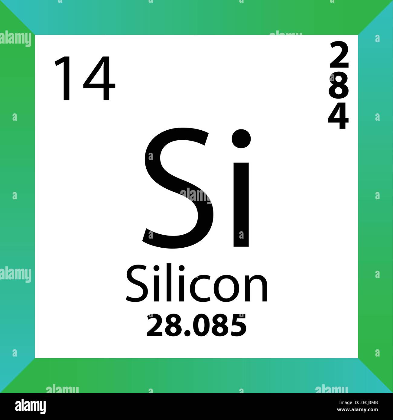 Si Silicon Chemical Element Periodic Table. Single vector illustration, colorful Icon with molar mass, electron conf. and atomic number Vector Image & Art