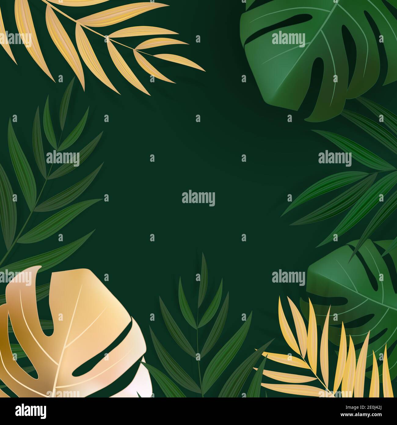Natural Realistic Green and Gold Palm Leaf Tropical Background. Vector