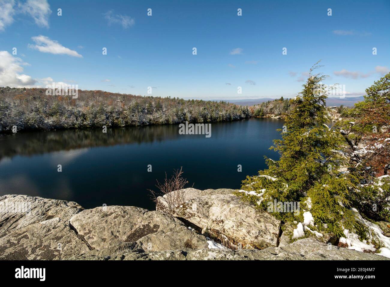 Overlooking Lake Minnewaska from Cliff Stock Photo