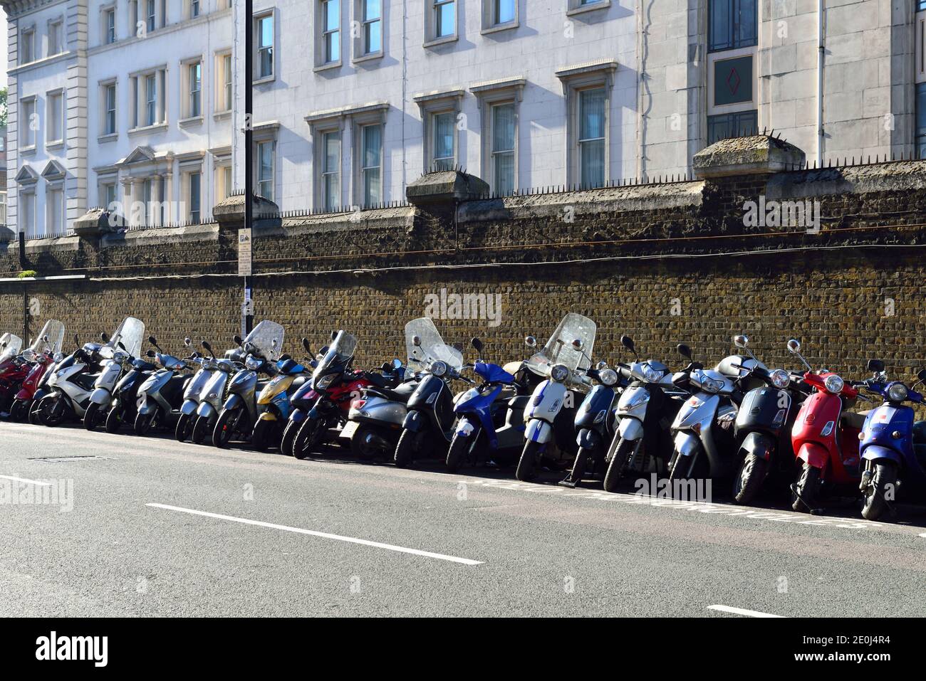 Solo Motorcyle and Scooter parking bay Paddington Station, West London, United Kingdom Stock Photo