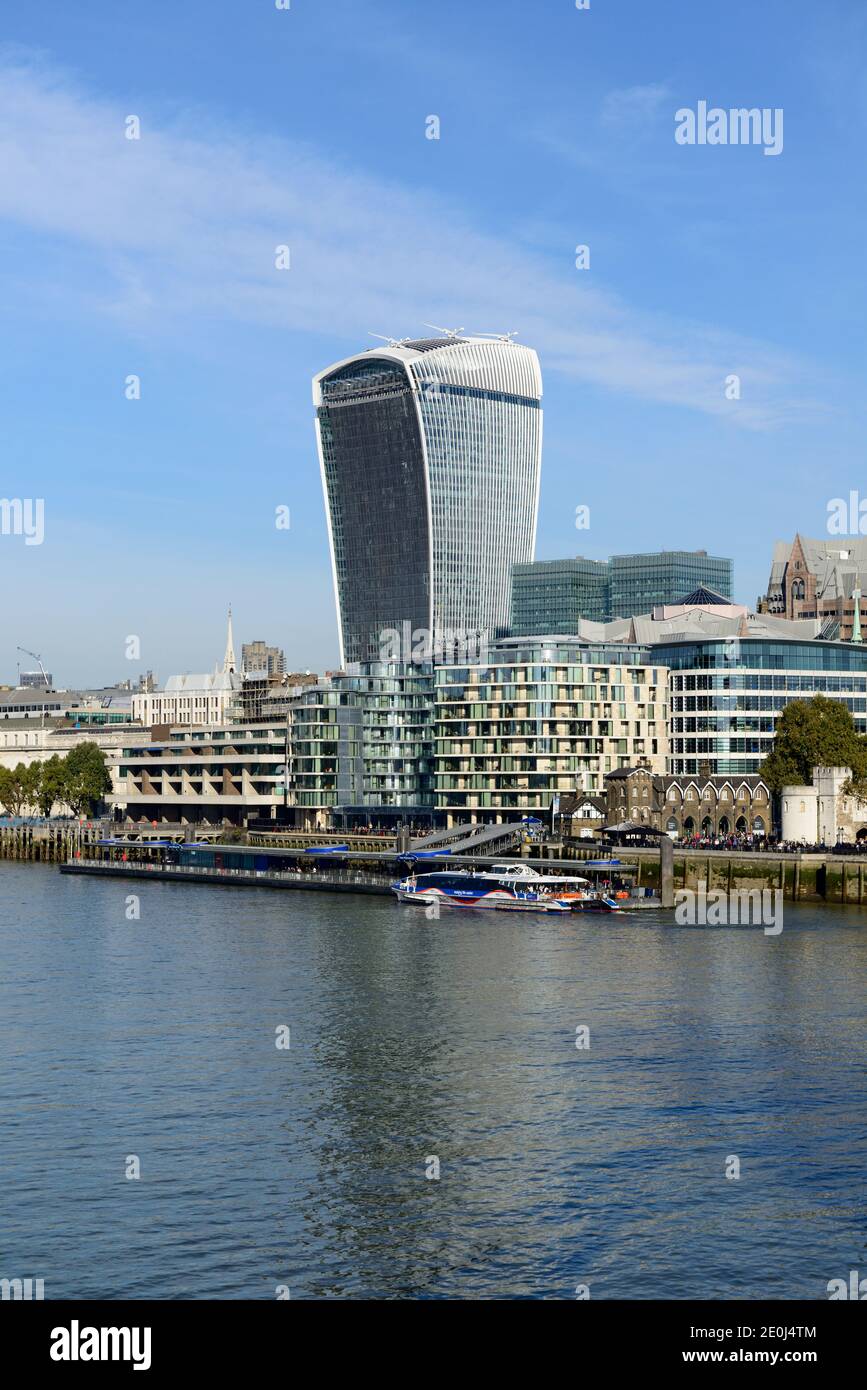 Tower Millennium Pier and Walkie Talkie building, Tower Hill' City of London, United Kingdom Stock Photo