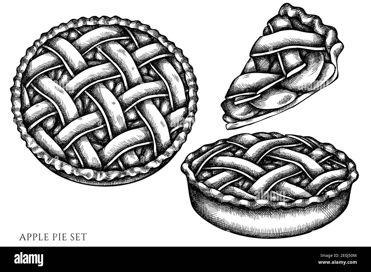 Vector set of hand drawn black and white apple pie Stock Vector Image