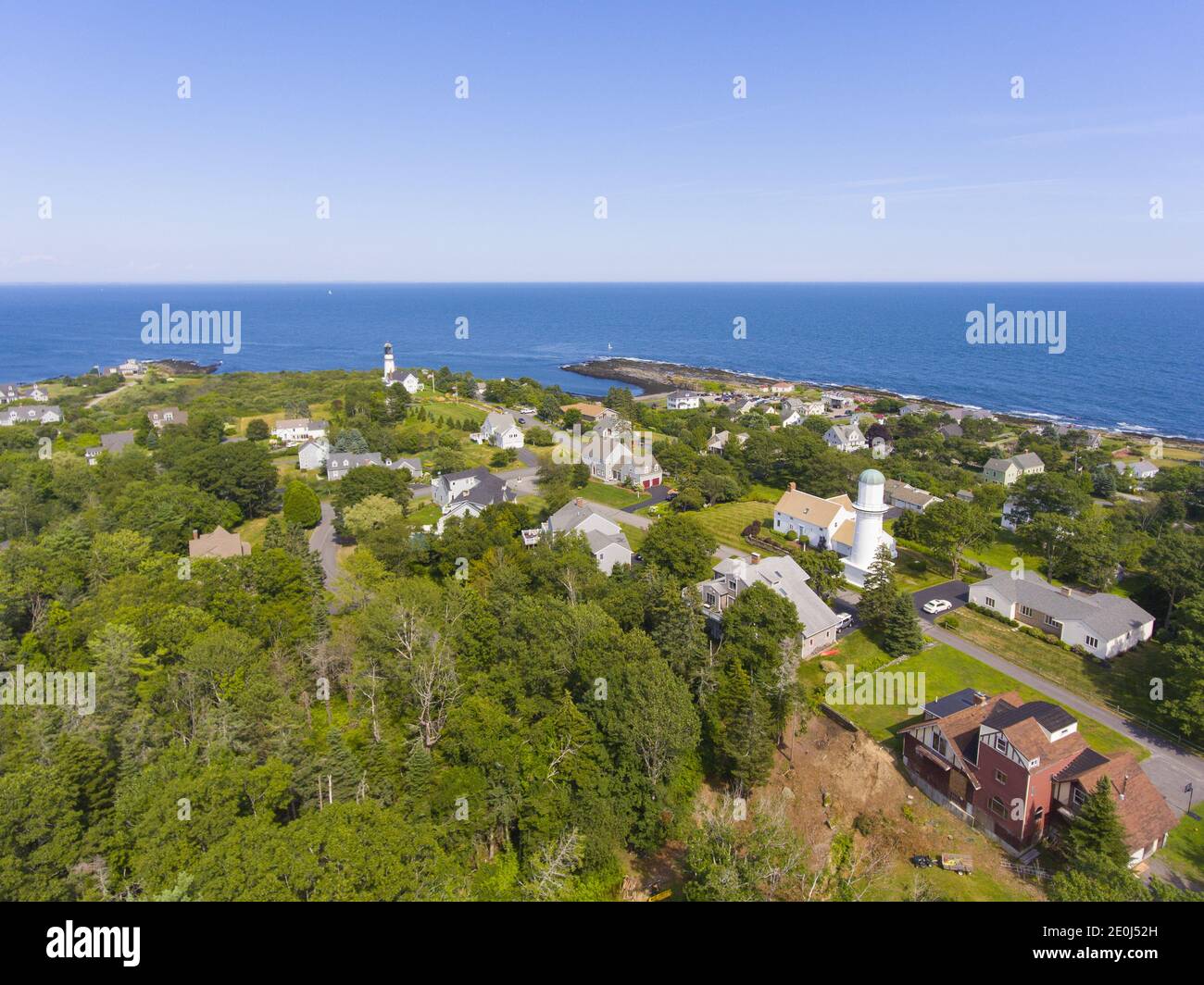 Aerial view of Cape Elizabeth Lights, also known as Two Lights, at the