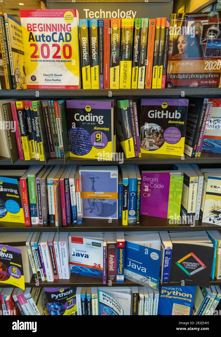 technology and computer books on sale, Barnes and Noble, USA Stock Photo
